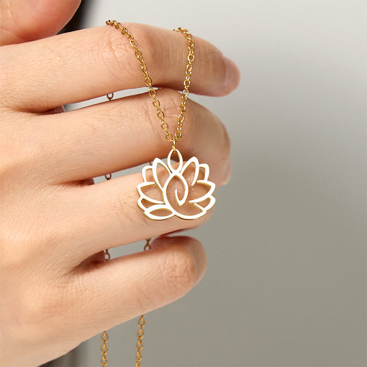 Collier pendentif en acier inoxydable avec Buddha Stones et lotus creux - image 11