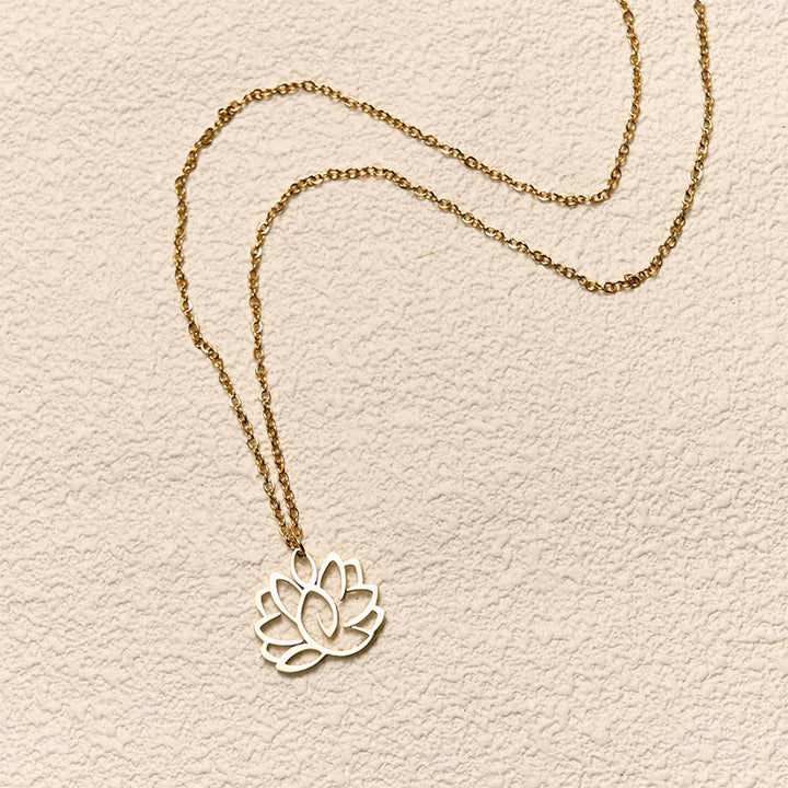 Collier pendentif en acier inoxydable avec Buddha Stones et lotus creux - image 9