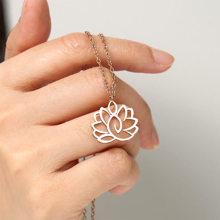 Collier pendentif en acier inoxydable avec Buddha Stones et lotus creux - image 17
