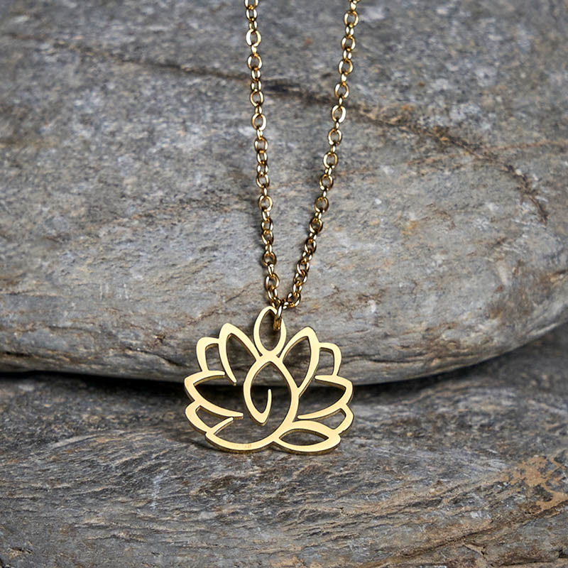 Collier pendentif en acier inoxydable avec Buddha Stones et lotus creux - image 8