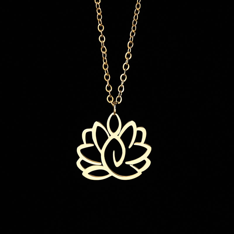 Collier pendentif en acier inoxydable avec Buddha Stones et lotus creux - Or - image 7
