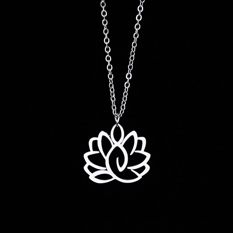 Collier pendentif en acier inoxydable avec Buddha Stones et lotus creux - Argent - image 0