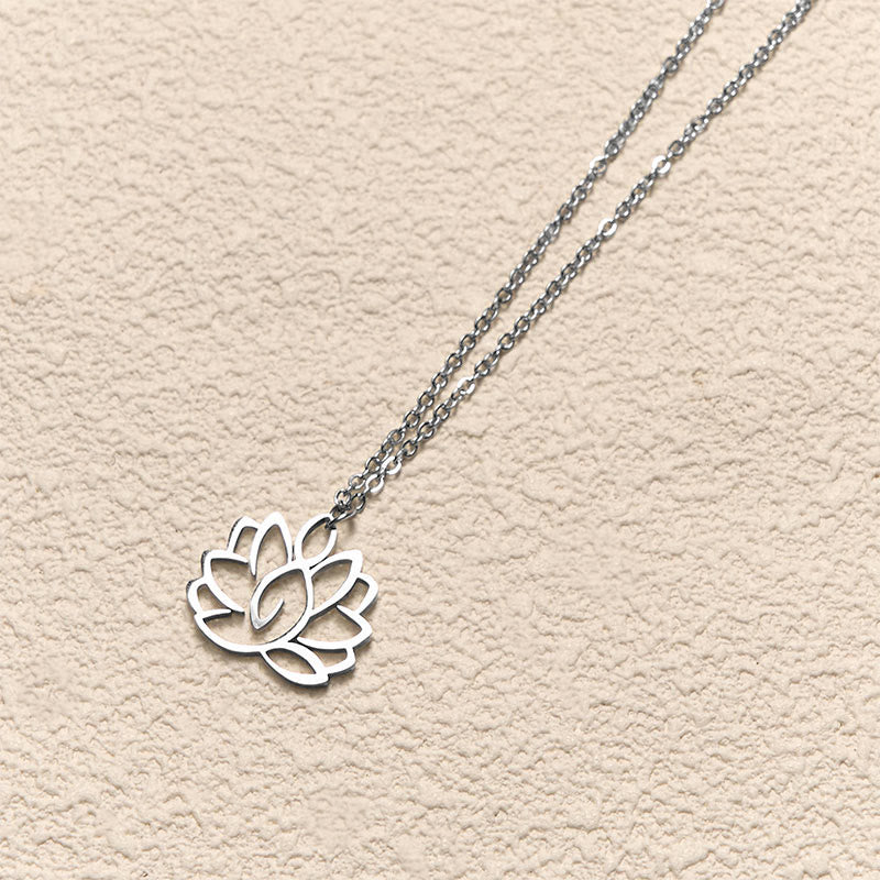 Collier pendentif en acier inoxydable avec Buddha Stones et lotus creux - image 3
