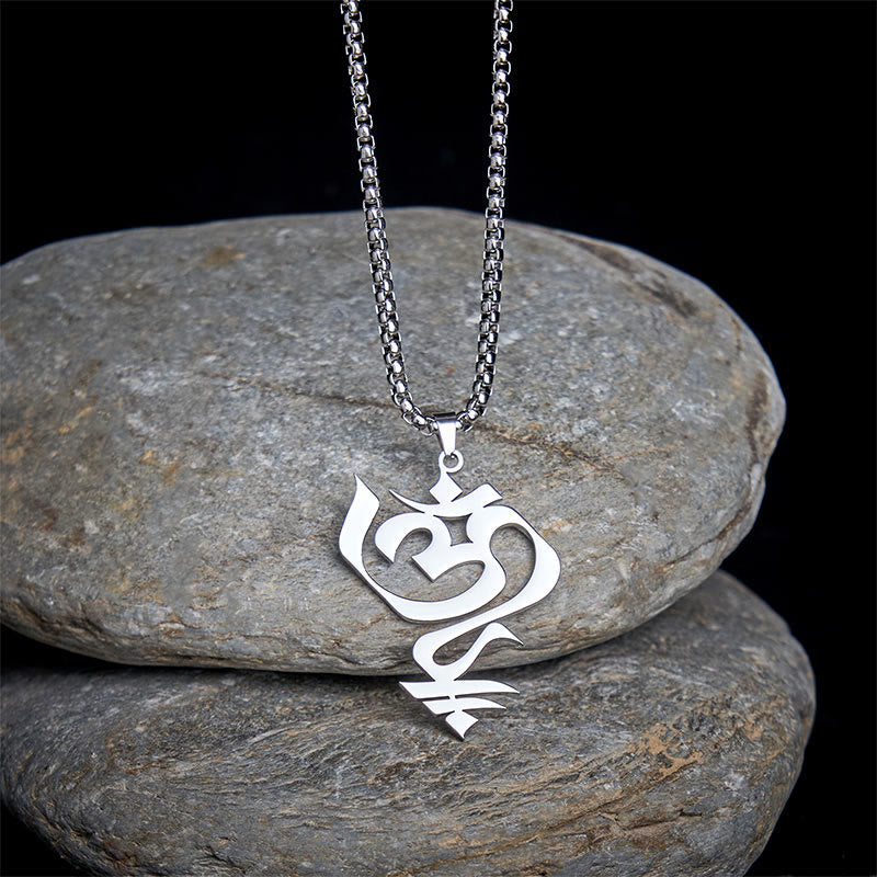 Collier pendentif en acier inoxydable avec Buddha Stones et symbole OM vintage - Argent - image 7