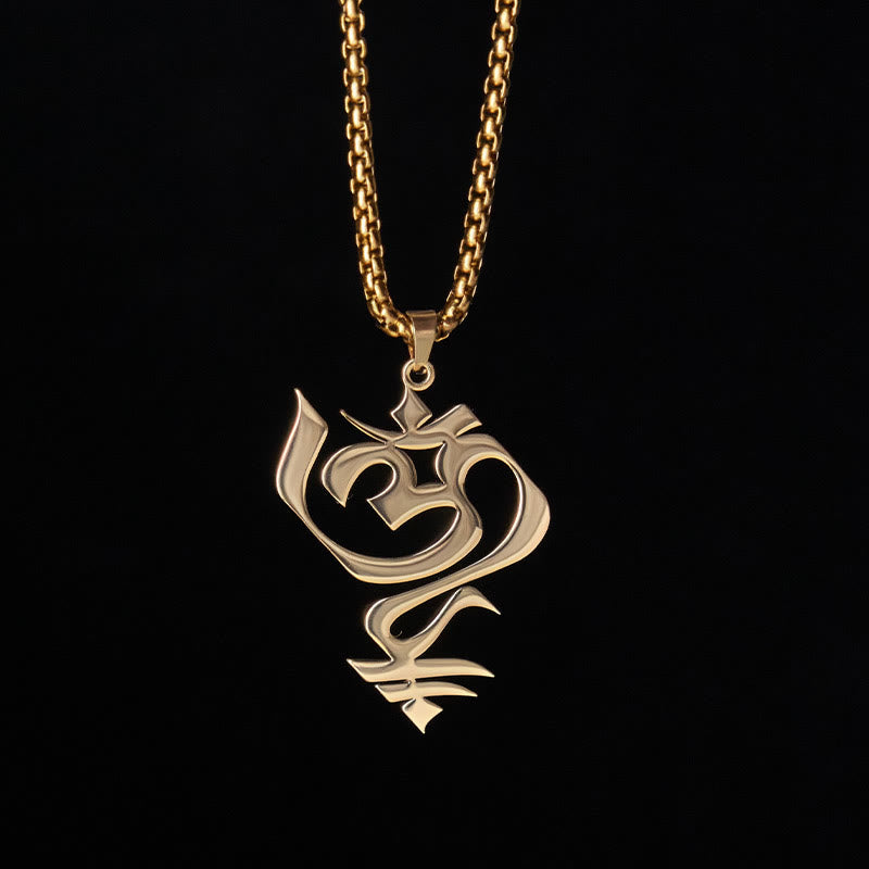 Collier pendentif en acier inoxydable avec Buddha Stones et symbole OM vintage - image 1