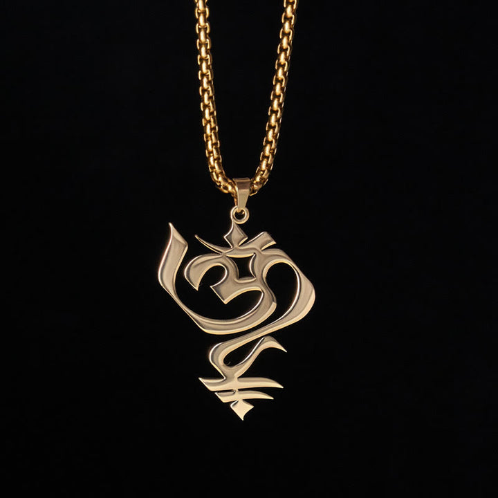 Collier pendentif en acier inoxydable avec Buddha Stones et symbole OM vintage - image 1