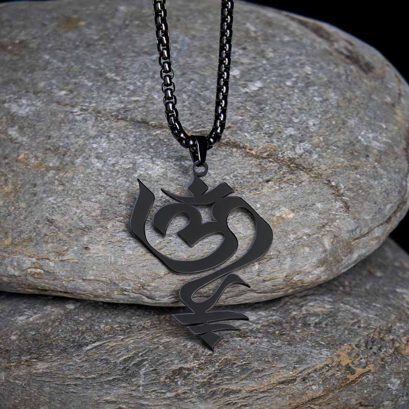 Collier pendentif en acier inoxydable avec Buddha Stones et symbole OM vintage - Noir - image 13