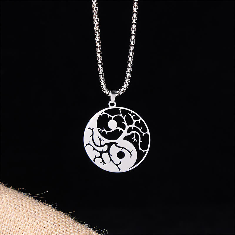 Collier pendentif en acier inoxydable avec branches de Buddha Stones et motif Yin Yang creux - image 9