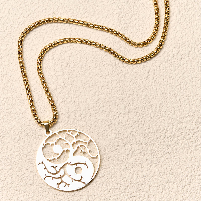 Collier pendentif en acier inoxydable avec branches de Buddha Stones et motif Yin Yang creux - image 17