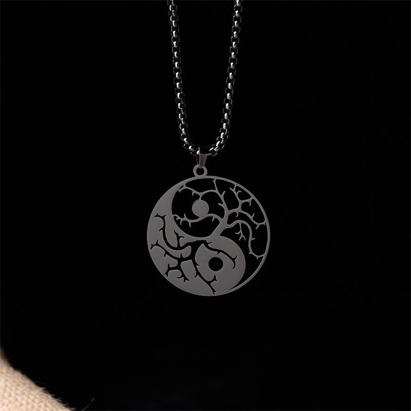 Collier pendentif en acier inoxydable avec branches de Buddha Stones et motif Yin Yang creux - image 2