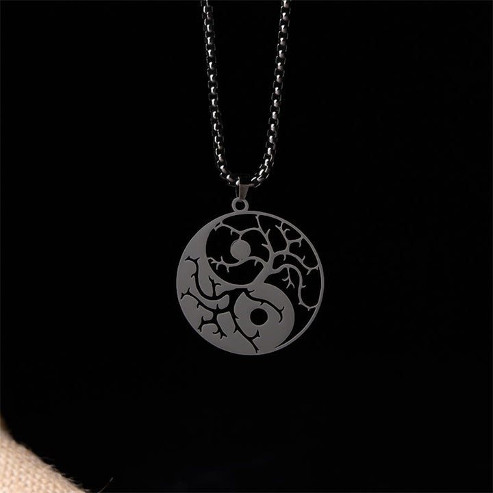 Collier pendentif en acier inoxydable avec branches de Buddha Stones et motif Yin Yang creux - image 2