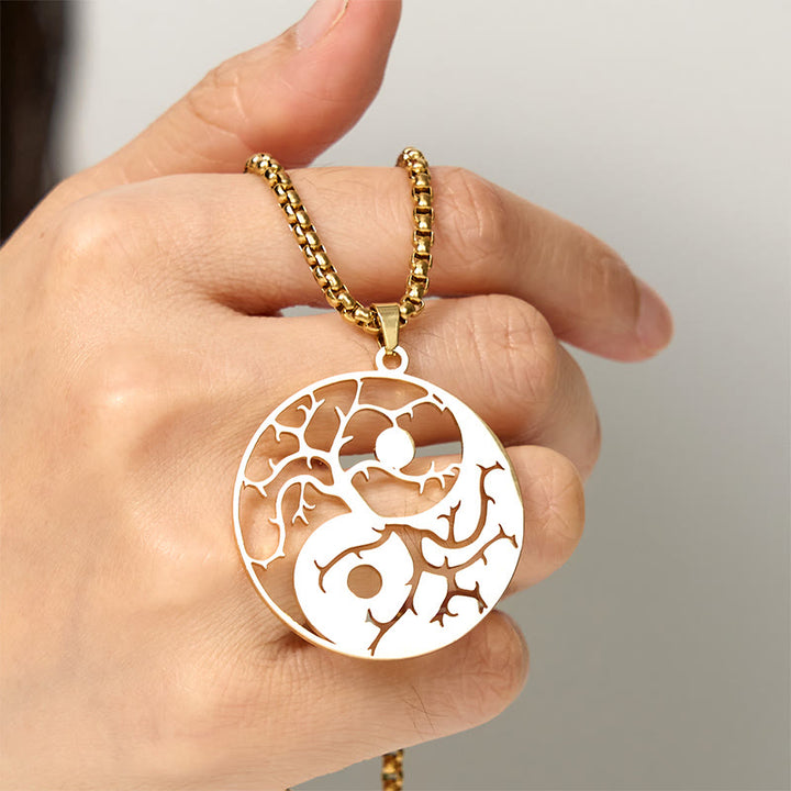 Collier pendentif en acier inoxydable avec branches de Buddha Stones et motif Yin Yang creux - image 18