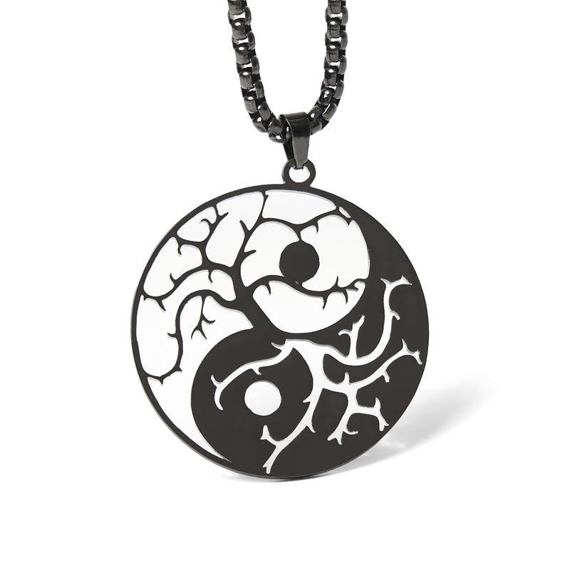 Collier pendentif en acier inoxydable avec branches de Buddha Stones et motif Yin Yang creux - Noir - image 0
