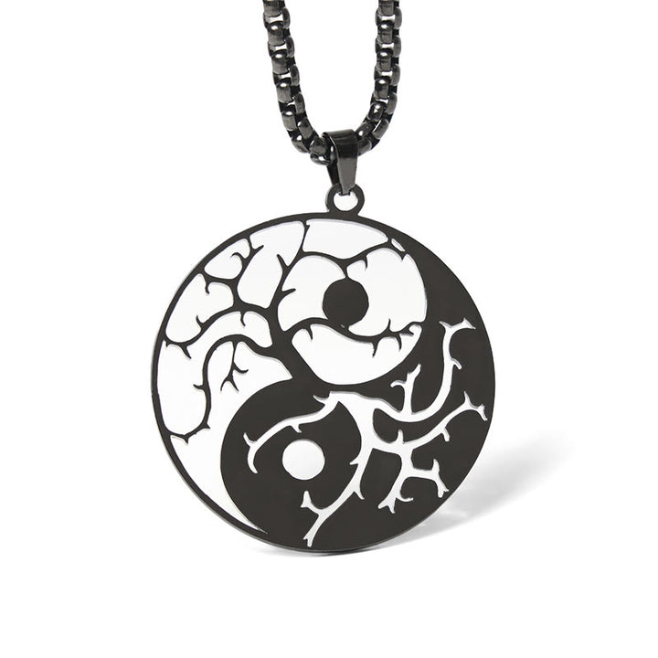 Collier pendentif en acier inoxydable avec branches de Buddha Stones et motif Yin Yang creux - Noir - image 0