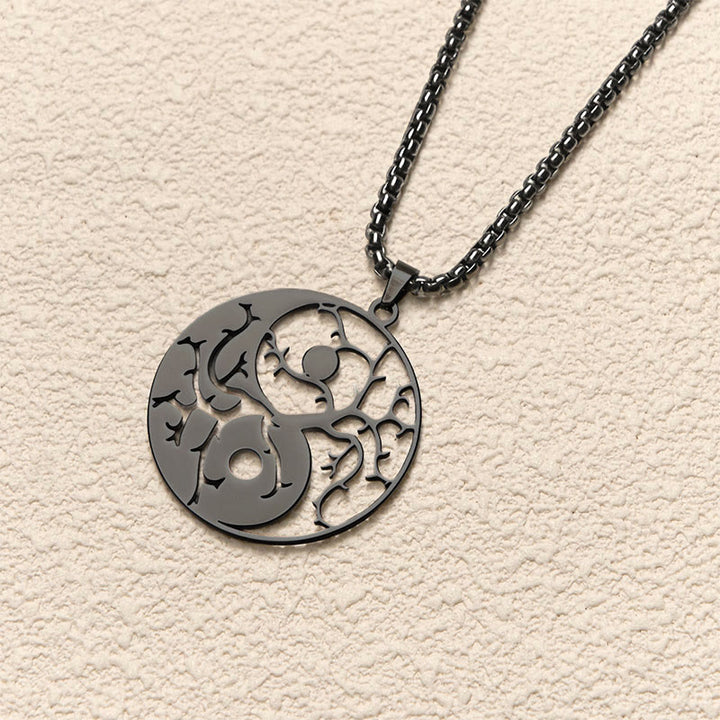 Collier pendentif en acier inoxydable avec branches de Buddha Stones et motif Yin Yang creux - image 3
