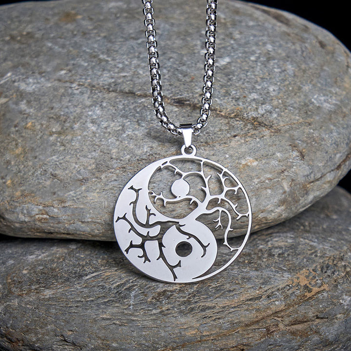 Collier pendentif en acier inoxydable avec branches de Buddha Stones et motif Yin Yang creux - image 8