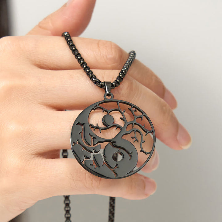 Collier pendentif en acier inoxydable avec branches de Buddha Stones et motif Yin Yang creux - image 5