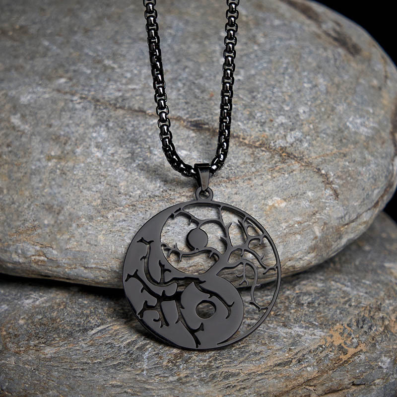 Collier pendentif en acier inoxydable avec branches de Buddha Stones et motif Yin Yang creux - image 1