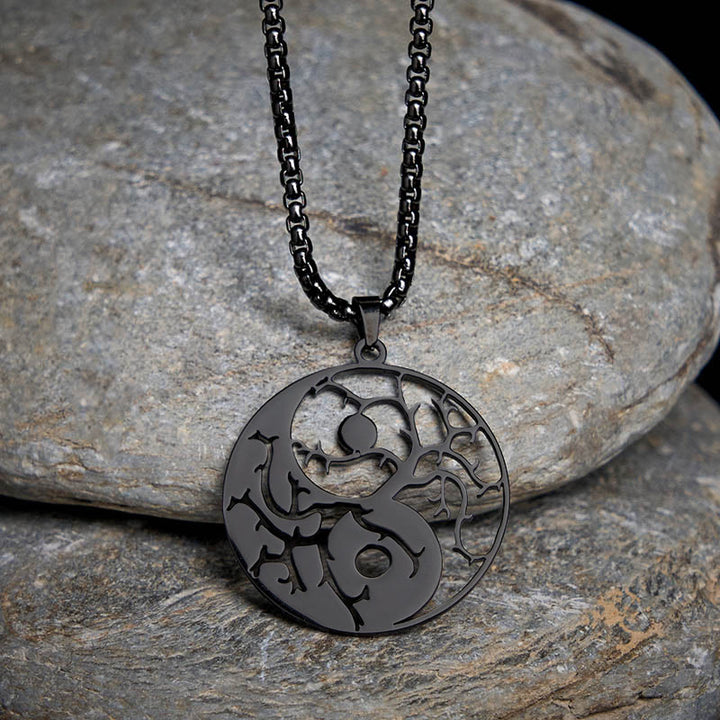 Collier pendentif en acier inoxydable avec branches de Buddha Stones et motif Yin Yang creux - image 1
