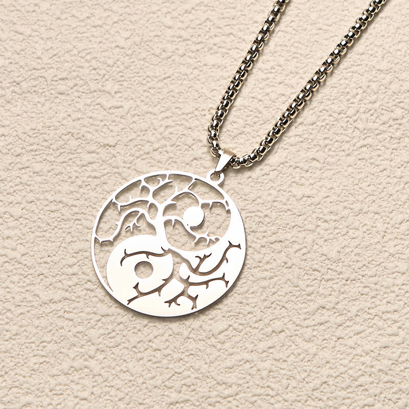 Collier pendentif en acier inoxydable avec branches de Buddha Stones et motif Yin Yang creux - image 10