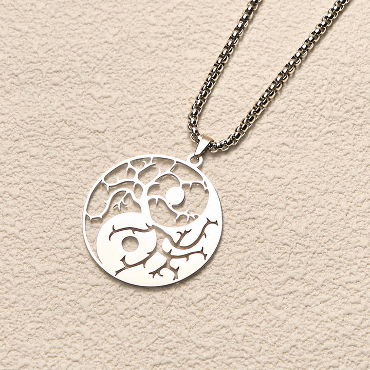 Collier pendentif en acier inoxydable avec branches de Buddha Stones et motif Yin Yang creux - image 10