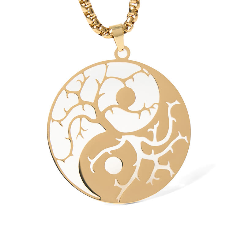 Collier pendentif en acier inoxydable avec branches de Buddha Stones et motif Yin Yang creux - Or - image 13