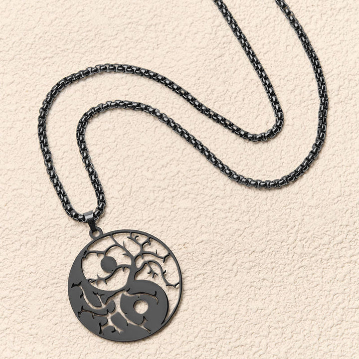 Collier pendentif en acier inoxydable avec branches de Buddha Stones et motif Yin Yang creux - image 4