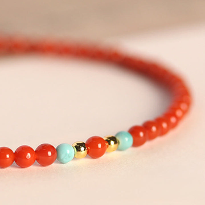Bracelet Buddha Stones 3 mm en perles d'agate rouge naturelle du Sud ultra-fines - image 3