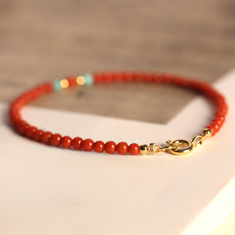 Bracelet Buddha Stones 3 mm en perles d'agate rouge naturelle du Sud ultra-fines - image 1