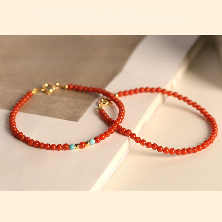 Bracelet Buddha Stones 3 mm en perles d'agate rouge naturelle du Sud ultra-fines - image 9