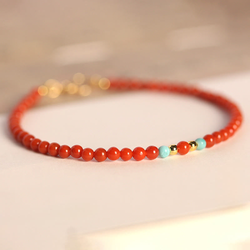 Bracelet Buddha Stones 3 mm en perles d'agate rouge naturelle du Sud ultra-fines - image 2