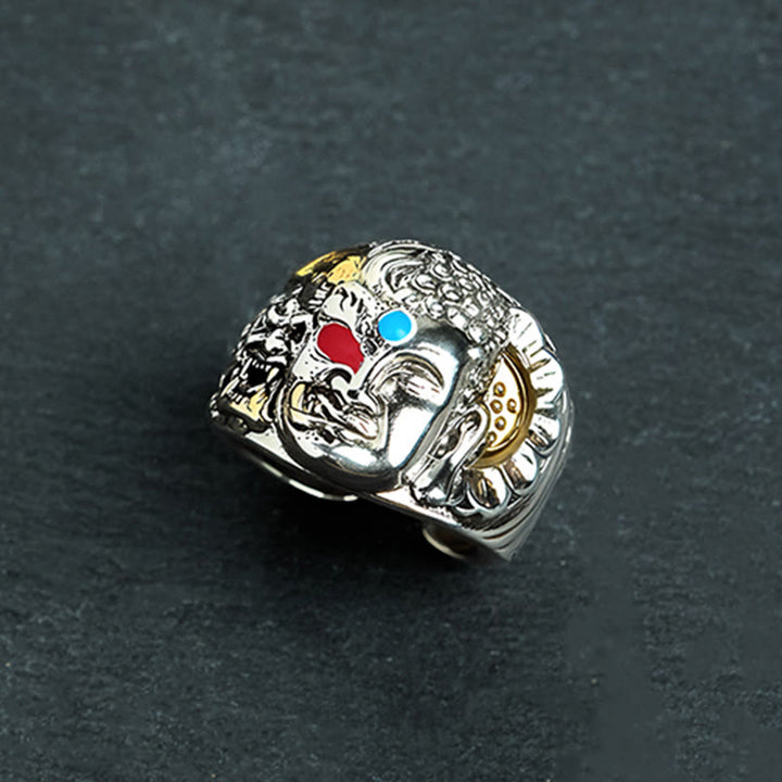 Bague ajustable en cuivre et sérénité, moitié Buddha Stones , moitié bouddha, lotus - image 3