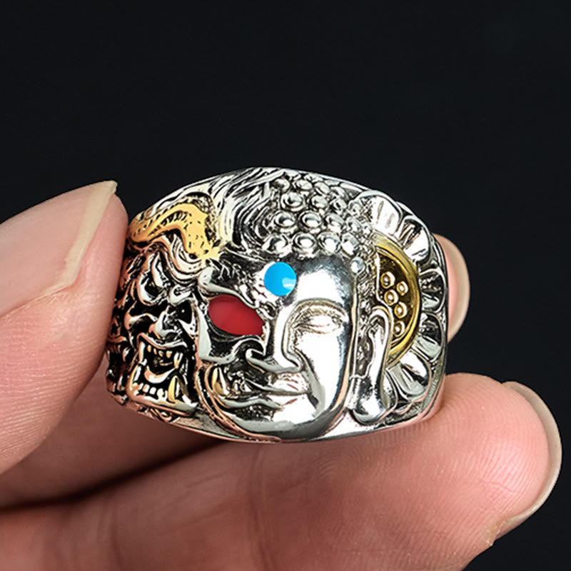Bague ajustable en cuivre et sérénité, moitié Buddha Stones , moitié bouddha, lotus - image 1
