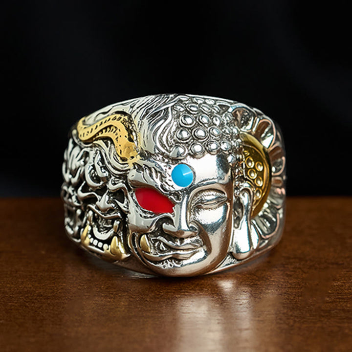 Bague ajustable en cuivre et sérénité, moitié Buddha Stones , moitié bouddha, lotus - US10 (20 mm) - image 0