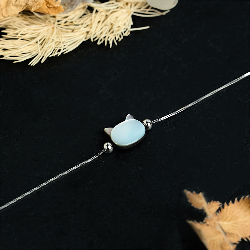 Buddha Stones Bracelet en argent sterling 925 avec pierre Tridacna et tête de chat porte-bonheur - image 1