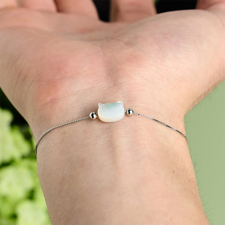 Buddha Stones Bracelet en argent sterling 925 avec pierre Tridacna et tête de chat porte-bonheur - image 12