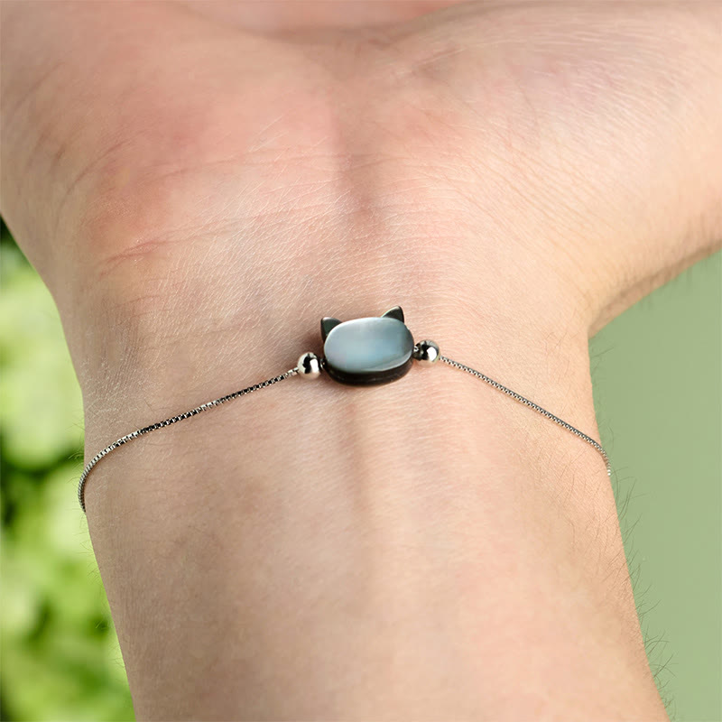 Buddha Stones Bracelet en argent sterling 925 avec pierre Tridacna et tête de chat porte-bonheur - image 4