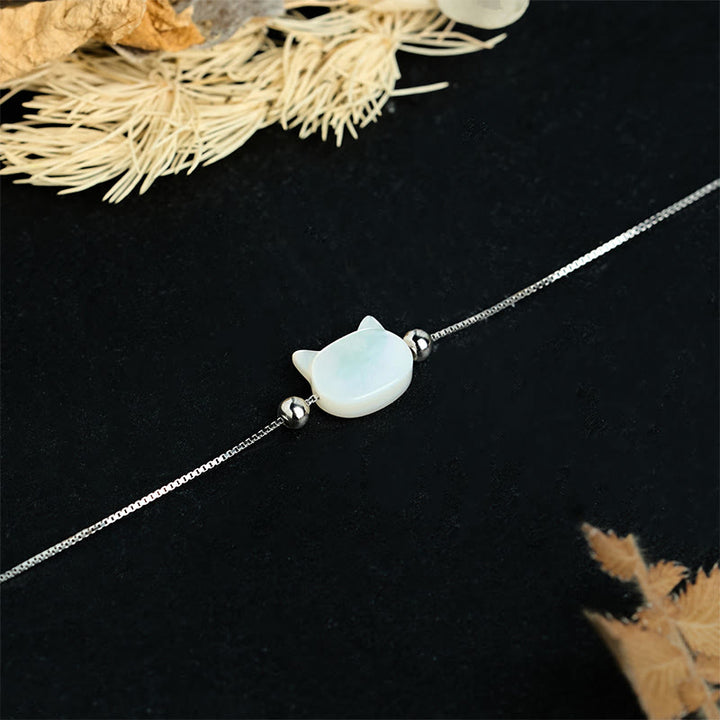 Buddha Stones Bracelet en argent sterling 925 avec pierre Tridacna et tête de chat porte-bonheur - image 9