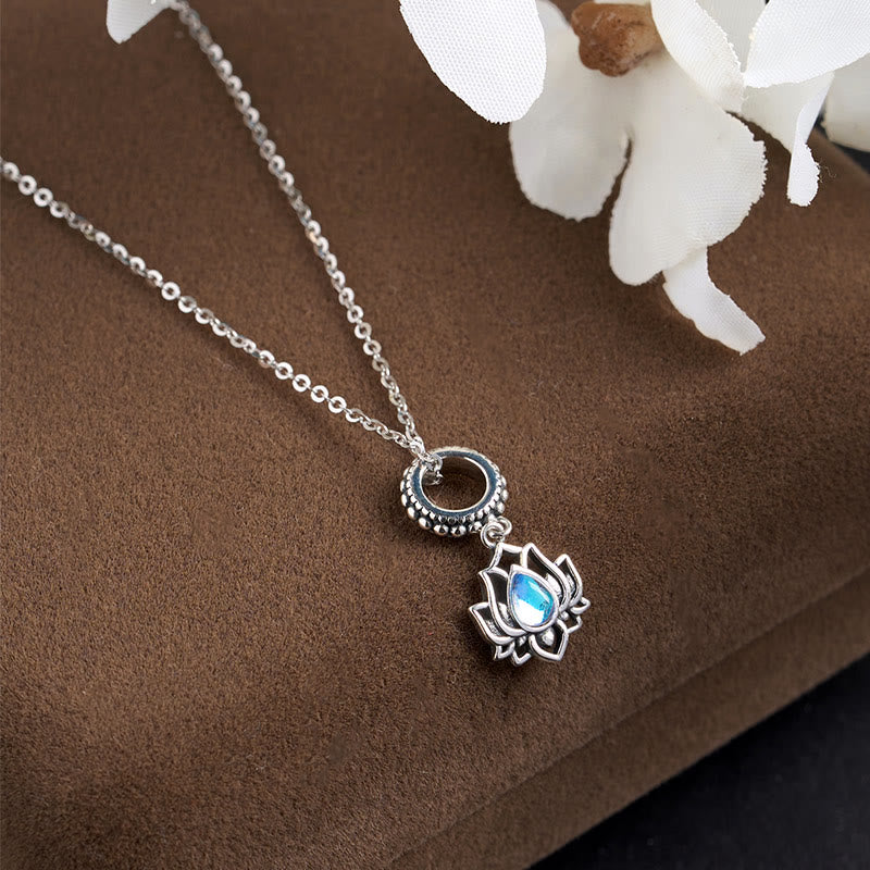 Collier pendentif de guérison en pierre de lune et lotus en argent sterling 925 avec Buddha Stones - image 1