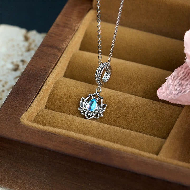 Collier pendentif de guérison en pierre de lune et lotus en argent sterling 925 avec Buddha Stones - image 2