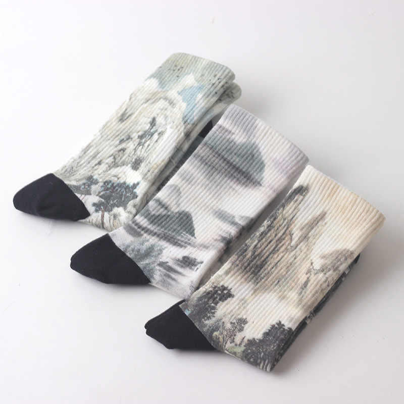 Lot de trois paires de chaussettes unisexes pour homme et femme, motif paysage, peinture à l'encre de Chine, Buddha Stones - image 1