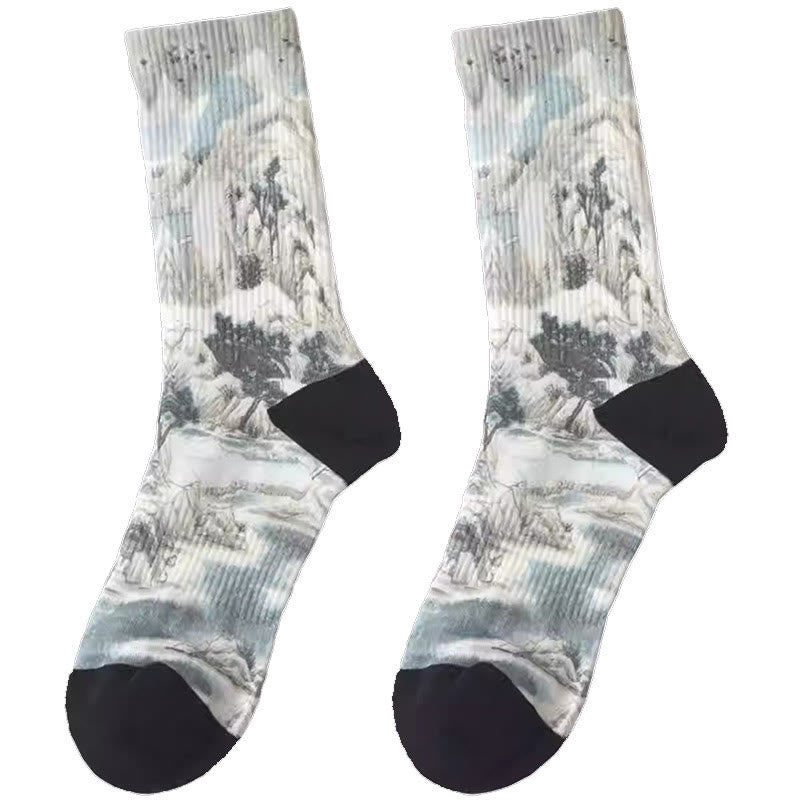 Lot de trois paires de chaussettes unisexes pour homme et femme, motif paysage, peinture à l'encre de Chine, Buddha Stones - image 5