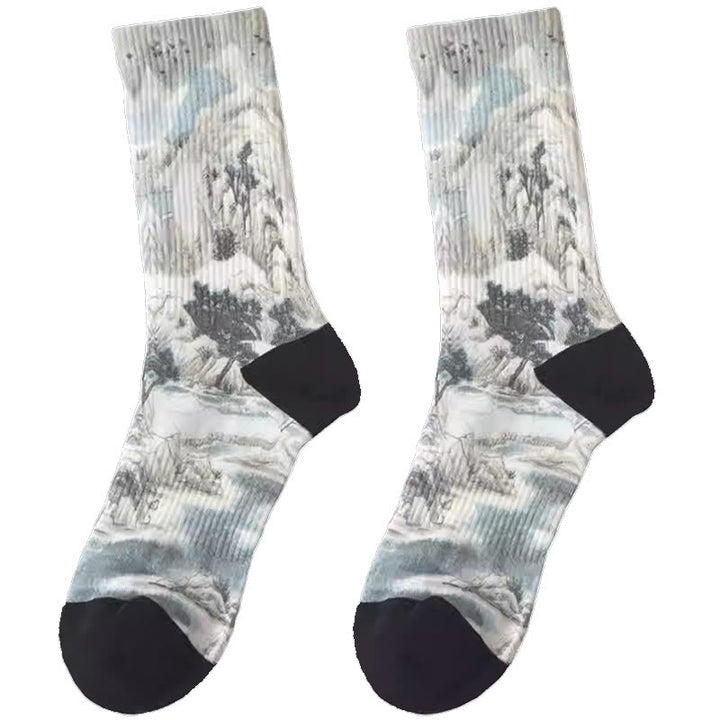 Lot de trois paires de chaussettes unisexes pour homme et femme, motif paysage, peinture à l'encre de Chine, Buddha Stones - image 5