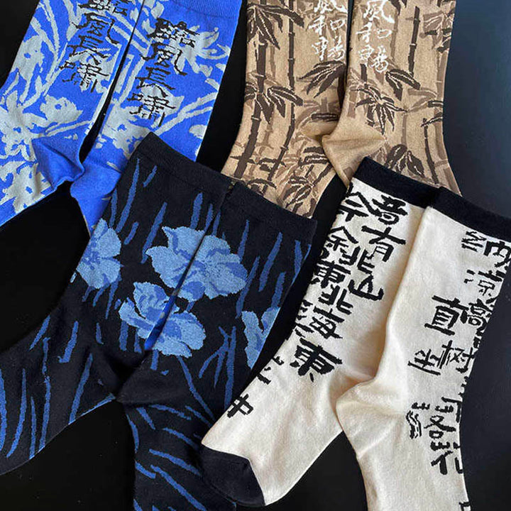 Chaussettes en coton pour femmes, motif floral, Buddha Stones , calligraphie chinoise - image 30