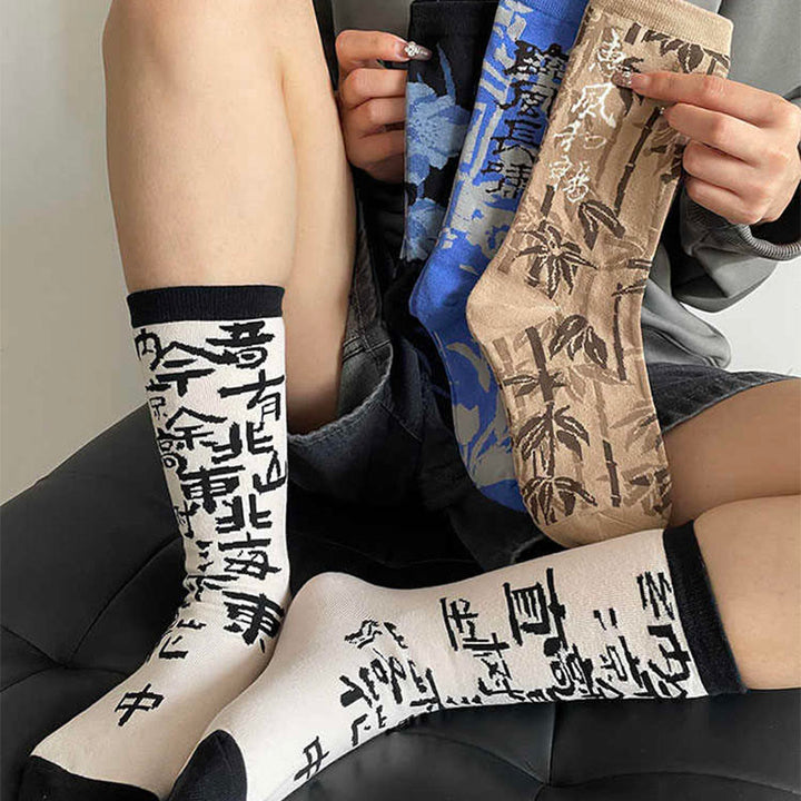 Chaussettes en coton pour femmes, motif floral, Buddha Stones , calligraphie chinoise - image 29