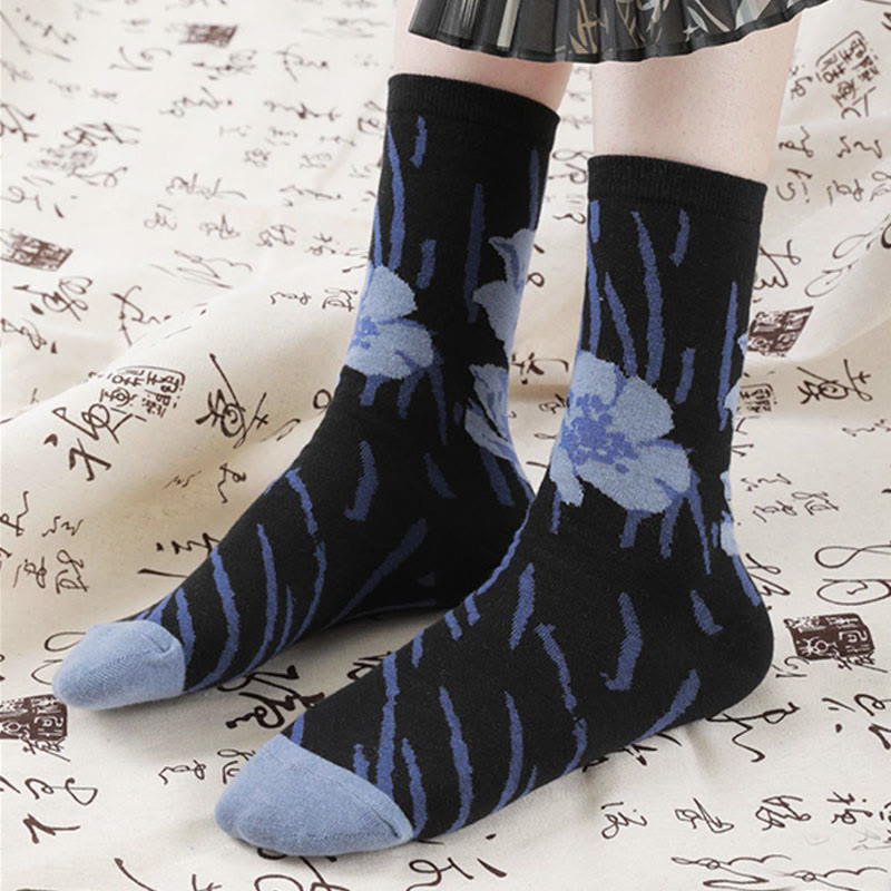 Chaussettes en coton pour femmes, motif floral, Buddha Stones , calligraphie chinoise - image 18