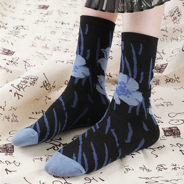 Chaussettes en coton pour femmes, motif floral, Buddha Stones , calligraphie chinoise - image 18
