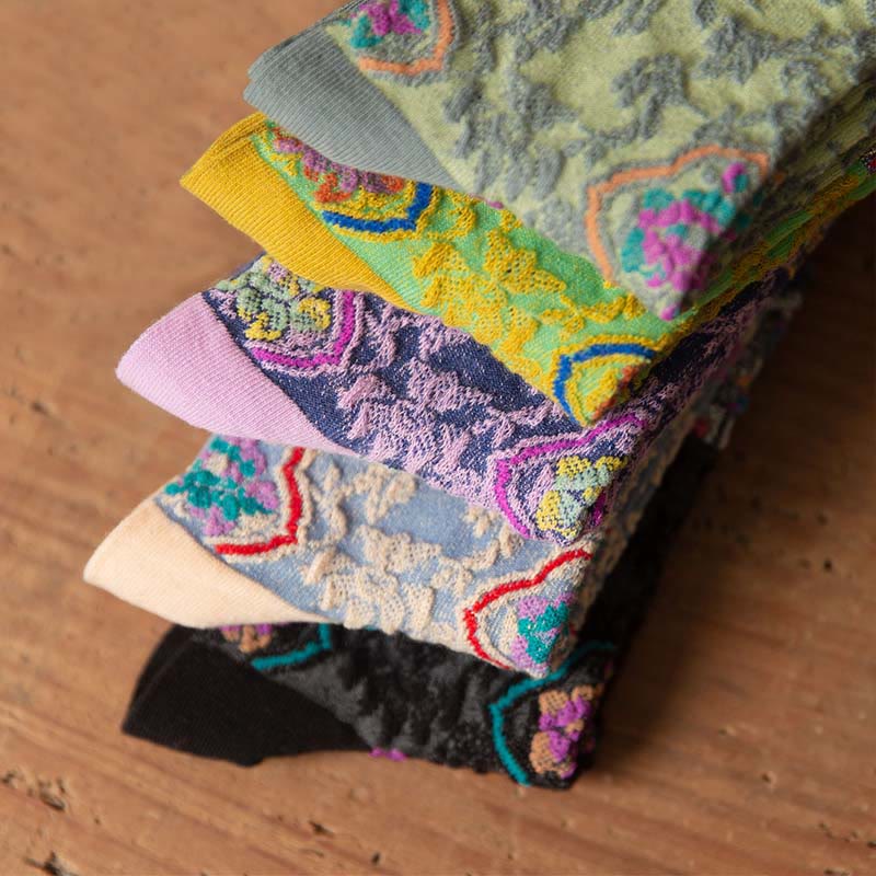 Chaussettes mi-mollet en coton à motif floral rétro en relief Buddha Stones pour femmes - image 27
