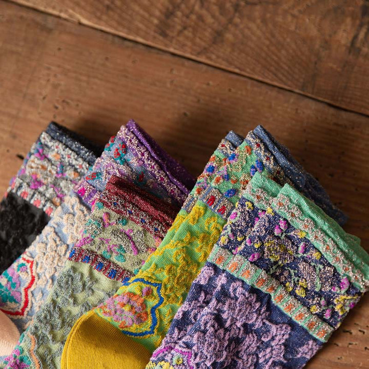 Chaussettes mi-mollet en coton à motif floral rétro en relief Buddha Stones pour femmes - image 28