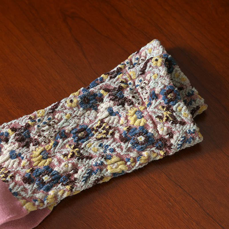 Chaussettes mi-mollet en coton à motif floral ethnique texturé Buddha Stones pour femmes - image 15